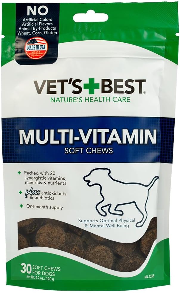 Vet's Best Multi-Vitamin Soft Chew Dog Supplements - 개를위한 비타민 - 개 물리 및 정신 건강 지원 - 30 일 공급