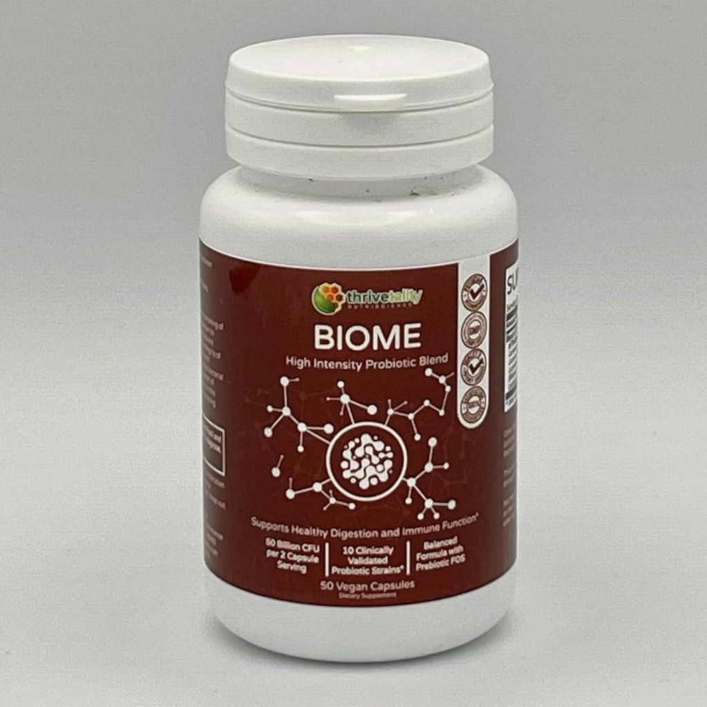 BIOME High Intensity Probiotic Blend by Thrivetality | #1 Physician Formulated | 임상 입증 | 10 검증된 Strains + Prebiotic | 50억 CFU | 소화 및 면역 지원