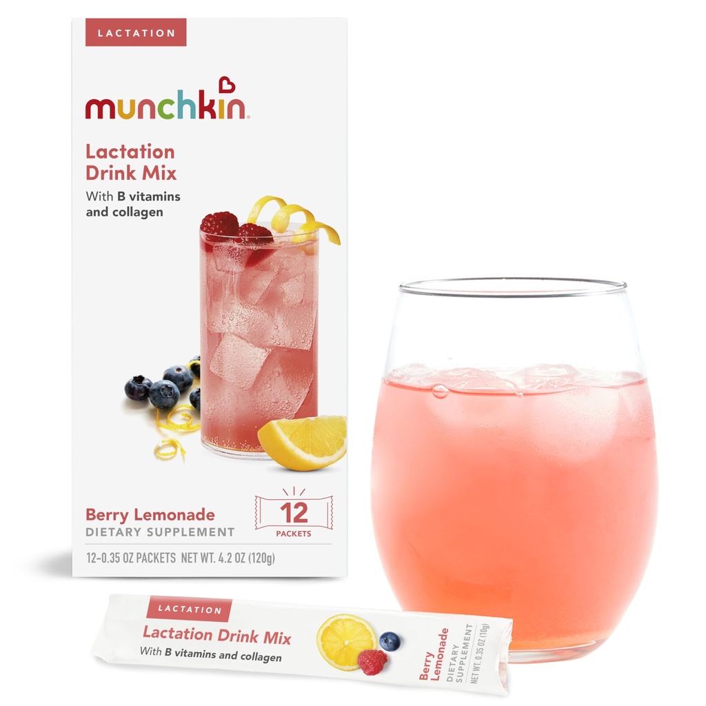 Munchkin® Milkmaker® Lactation Drink Mix Supplement with B Vitamins/Collagen/Fenugreek & Milk Thistle for Breastfeeding Moms, Berry Lemonade, 14 카운트
