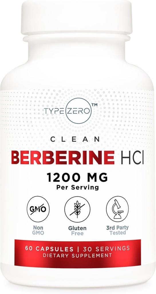 유형 Zero Berberine HCL 1200mg 60 캡슐 - 깨끗하고 비 GMO, 글루텐 무료 보충