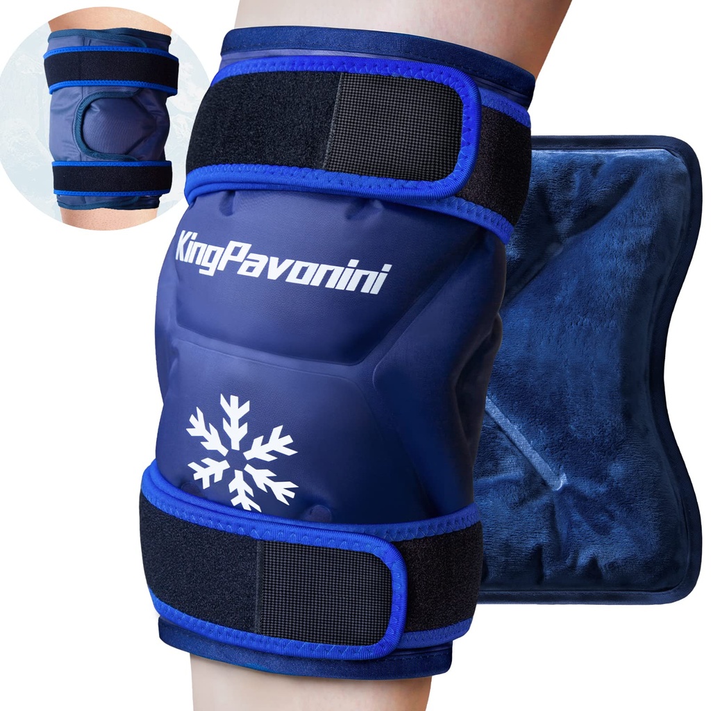 KingPavonini XXL 무릎 얼음 팩 랩 수술 후 전체 무릎 주위에, 부상, 통증 완화, 붓기, 스포츠 부상, 1 팩 (블루)