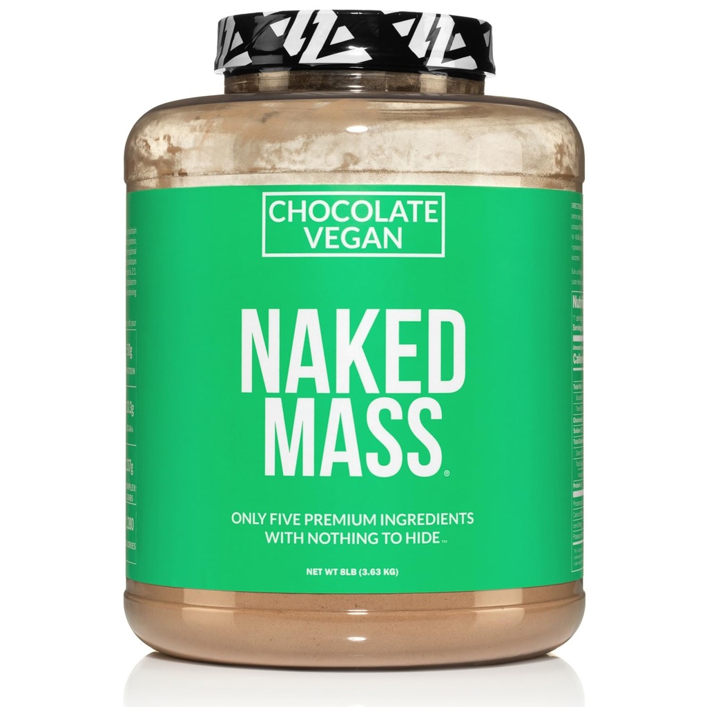 NAKED Vegan Mass - 초콜릿 채식 무게 게인 - 1,280 칼로리, 비 GMO, 콩 & 글루텐 무료, 인공 성분 없음 - 8LB 대량 - 11 서빙