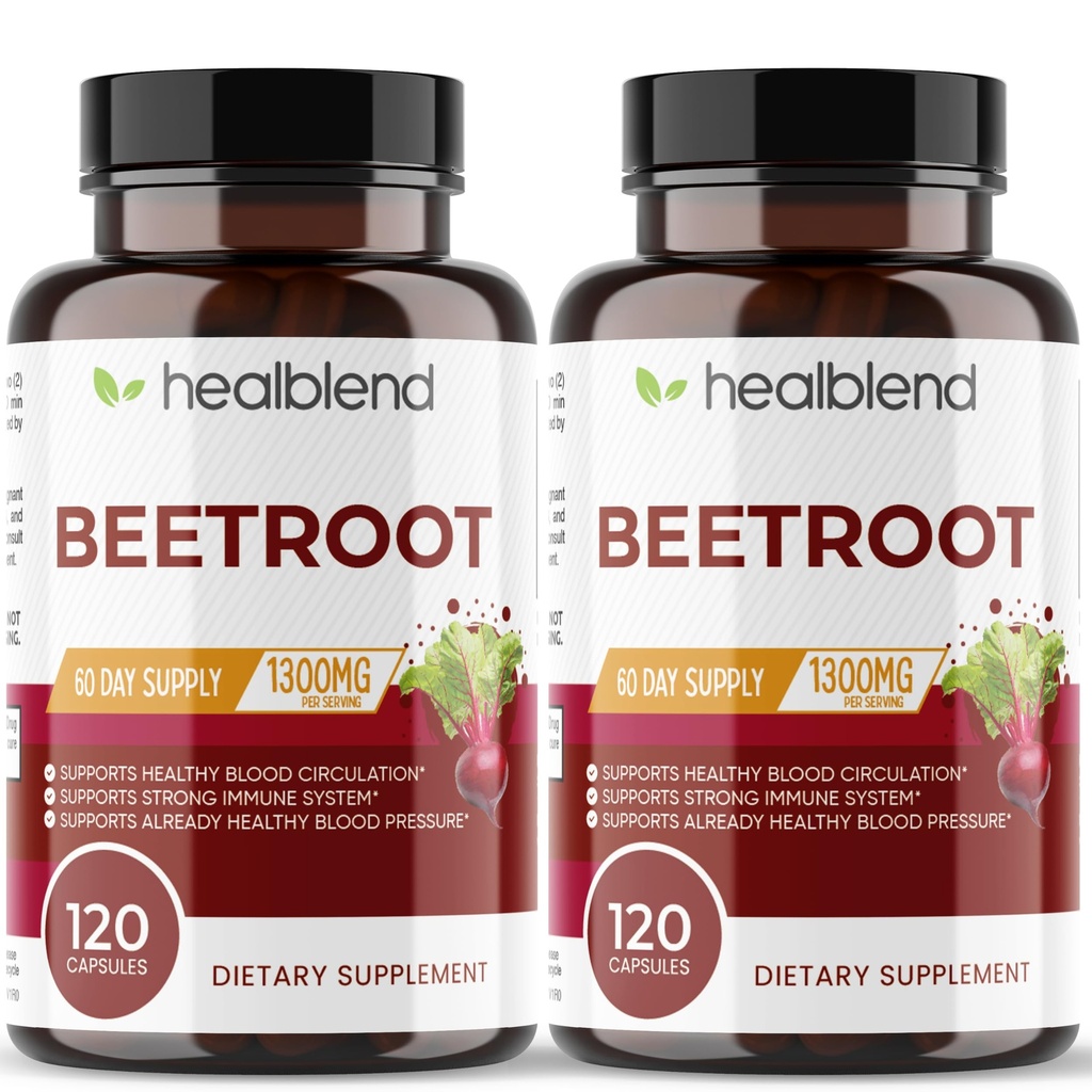 healblend 유기 니트로 산화물 사탕 뿌리 캡슐 1300mg - 지원 면역 체계, Nitric 산화물 승압기 - 120 조사 (2 팩)