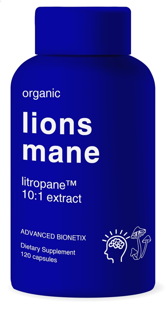 유기 사자 Mane 보충교재 120의 캡슐. 뇌 지원 Nootropic 면역 체계 지원 버섯 보충교재. 18,000mg과 비슷한 10X 추출물, 특허 출원 LitropaneTM