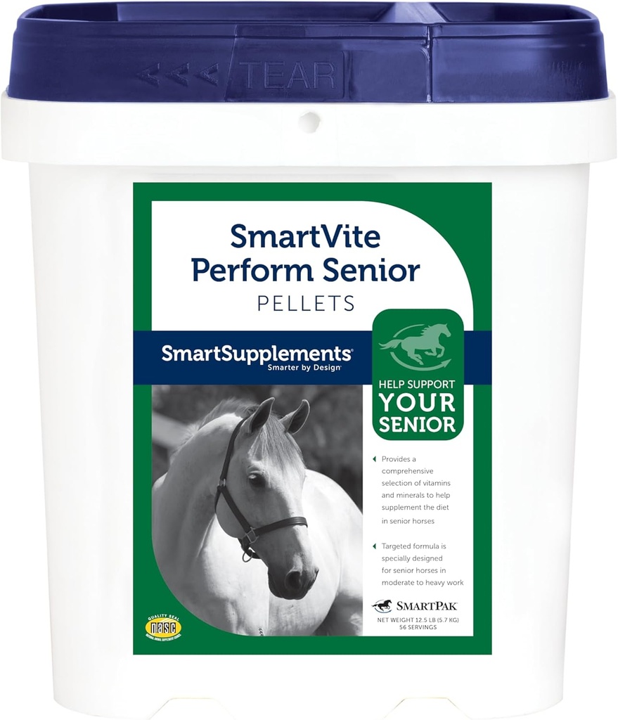 SmartVite Perform Senior Pellets | 비타민 E, 마그네슘 보충 교재| 비타민 C, B 복합체, 망간, Biotin 등 | 56 인분 | 12.5 lb Bucket