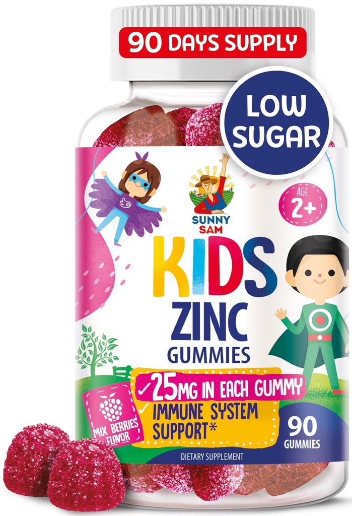 아이들을위한 아연 Gummies - 어린이 Immune 지원을위한 Chewable 아연 Gummy Supplement - 유아 및 청소년을위한 낮은 설탕 천연 산화 방지제 비 GMO 비타민 Chewable - 90 Gummies