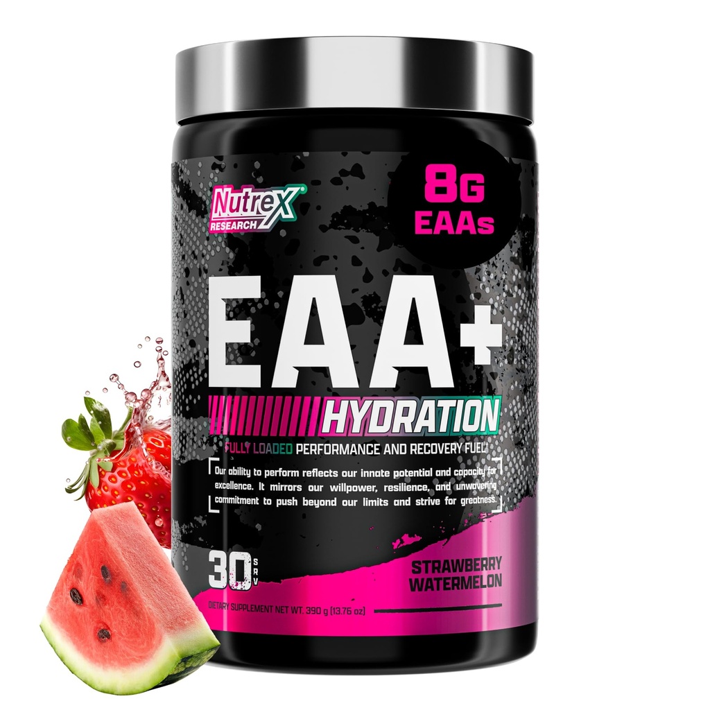 Nutrex 연구 EAA Hydration | EAAs + BCAA 분말 | 근육 회복, 힘, 근육 건물, 내구시간 | 8G Essential Amino Acids + Electrolytes | 딸기 수박 30 서빙