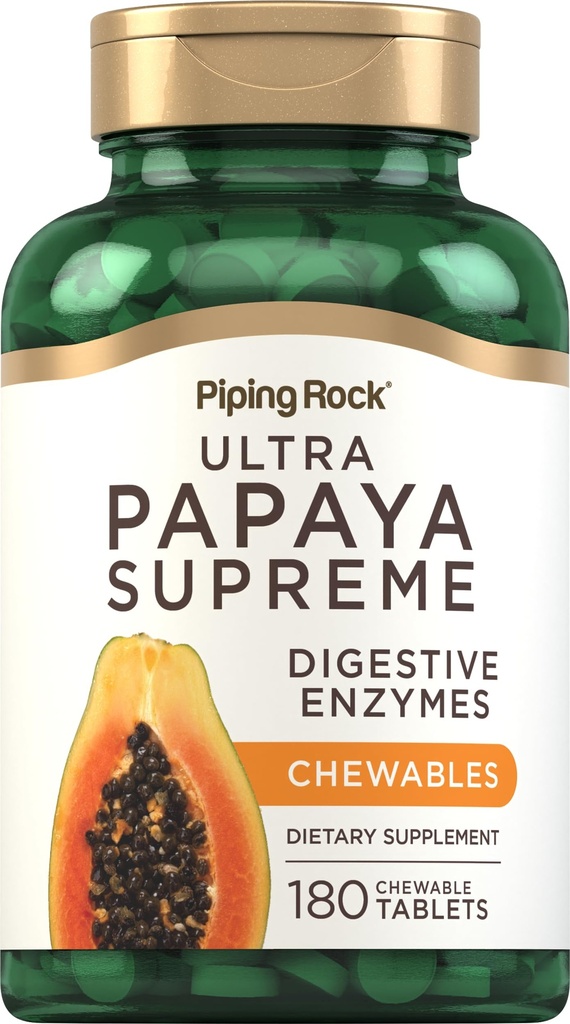 Piping Rock Papaya Digestive Enzymes Chewables | 180 정제 | 여성과 남성용 보충 | 열대 맛 | 채식주의, 비 GMO, 글루텐 프리 포뮬러