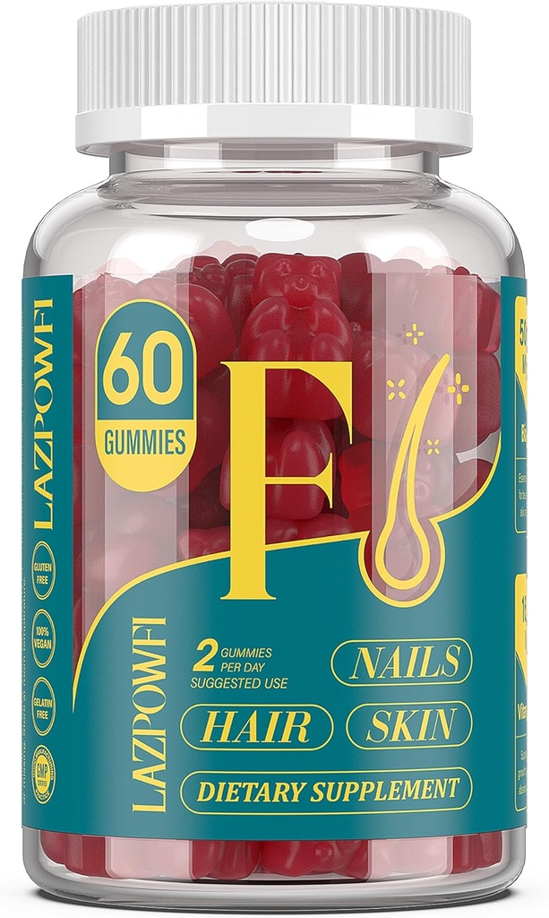 머리, 피부 및 손톱에 대 한 Biotin Gummies - 남자 & 여자에 대 한 머리 비타민, 10,000mcg 최대 힘 비타민 B7 머리 성장과 더 강한 손톱, 60 카운트 - Cranberry Falvor