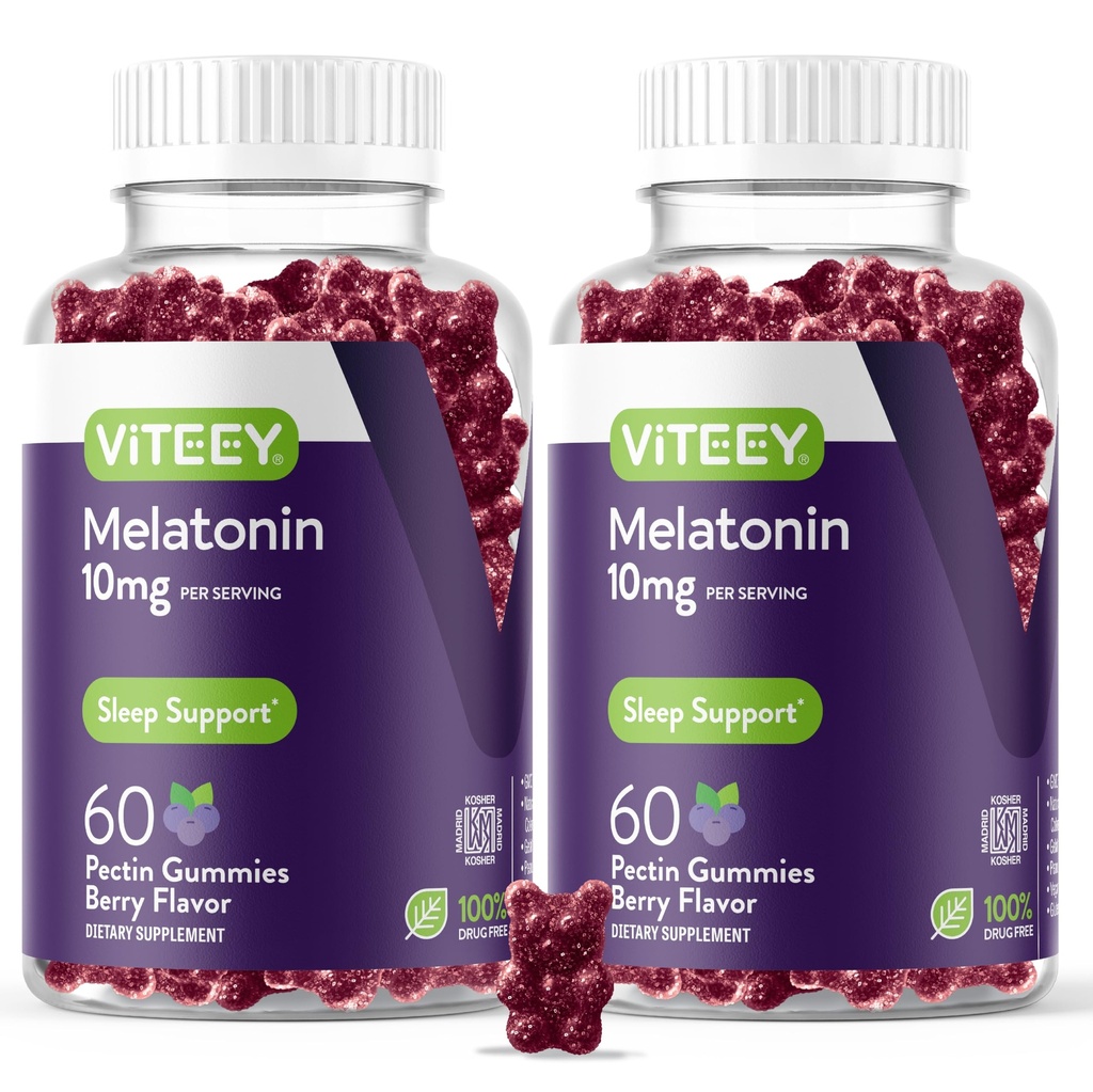 Viteey Melatonin Gummies 10mg - 성인 여분 힘 Melatonin - Vegan, GMO 무료, 글루텐 무료 - 120 조사를 위한 수면 Gummies