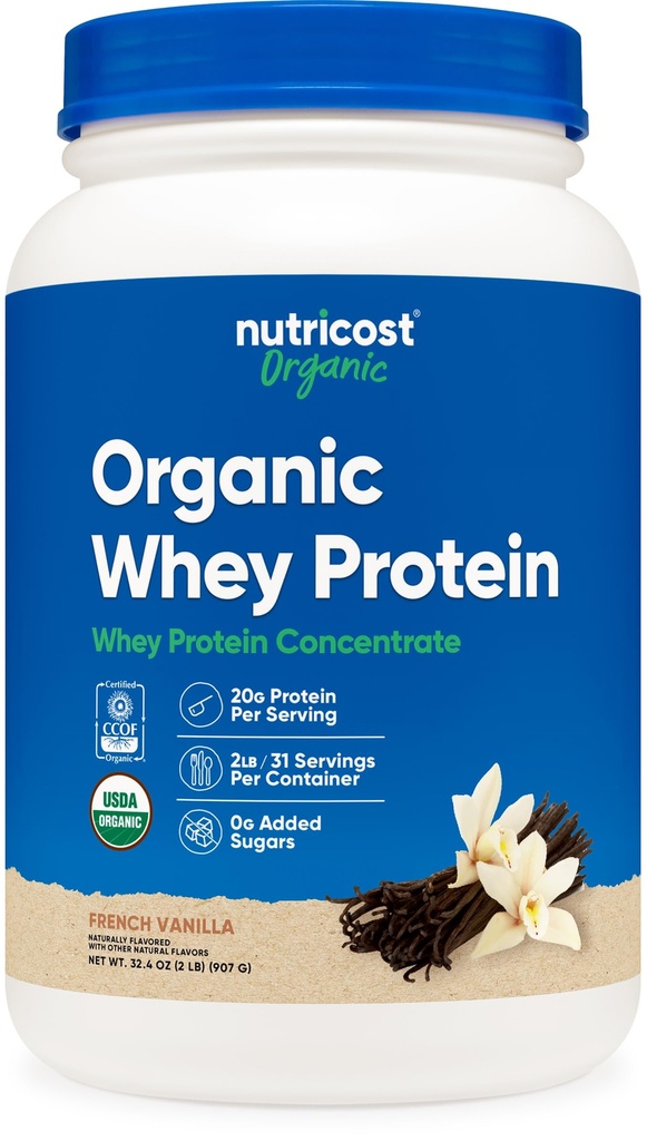 Nutricost 유기 Whey Protein Concentrate, 프랑스 바닐라 맛, (2LBS) - 글루텐 - 무료, 비 GMO