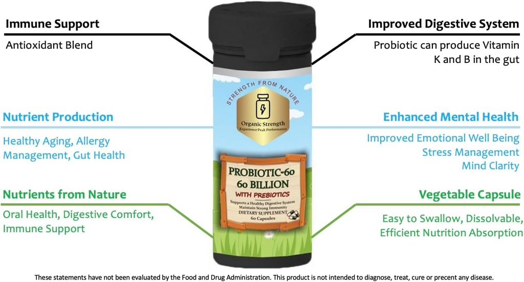 Probiotics 60 캡슐 : 60 억 CFU (60 개)의 번식 혼합과 Optimal Digestive Health에 대한 당신의 Gut를 Nourish