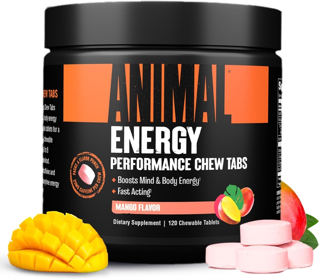 동물 에너지 Chews, Caffeine, Nootropics 및 바다 소금과 함께 빠른 행동 에너지 - 편리하고 맛있는 Chews 형식 - Mango