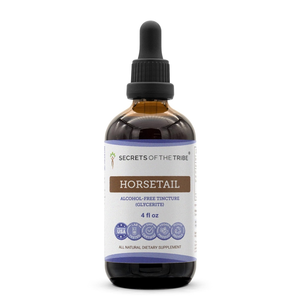 Tribe Horsetail Tincture 알코올 무료 추출물의 비밀, 말 꼬리 (Equisetum arvense) 건조 허브 4 OZ
