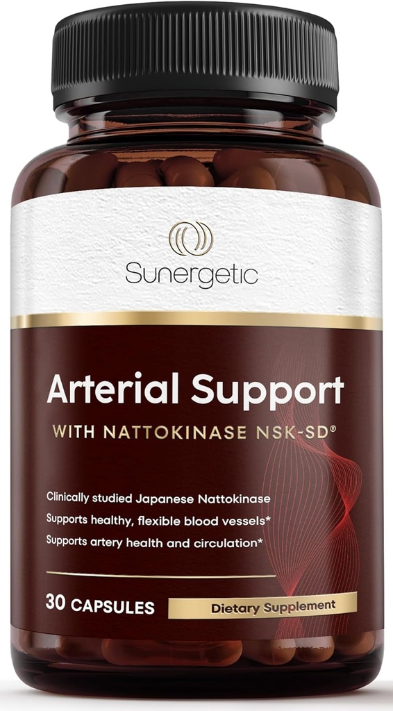 동맥 지원을위한 Sunergetic 프리미엄 Nattokinase 보충 - Nattokinase 2000 FU (NSK-SD) Pycnogenol, Pomegranate & Beets - 100mg Nattokinase for Artery Health, Heart & Blood Vessel-30 캡슐
