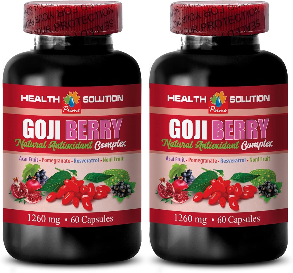 두뇌와 메모리 파워 부스트 - Goji Berry - 자연 ANTIOXIDANT Complex, 면역 지원, 노니 보충 알약, Mangosteen 추출물, acai Berry, superfruit Complex, 에너지 부스터, 2 병 120 캡