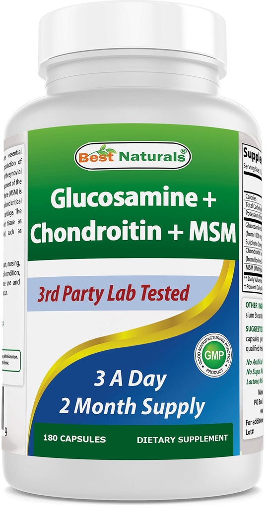 Best Naturals Glucosamine Chondroitin 및 MSM (Non-GMO) - 합동 건강을 승진시킵니다 - 180 조사