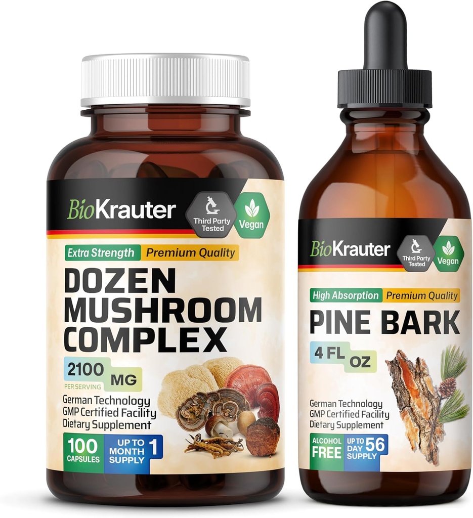 BIO KRAUTER Dozen Mushroom 100 캡슐 & 소나무 바지 4 Fl. Oz.