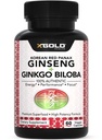 한국 빨간 Panax 인삼 1200mg + Ginkgo Biloba - 여분 힘 뿌리 추출물 분말 보충교재 w/High Ginsenoside Vegan 캡슐 에너지, 성과 & 초점 - 남자 & 여자를 위한 보충교재