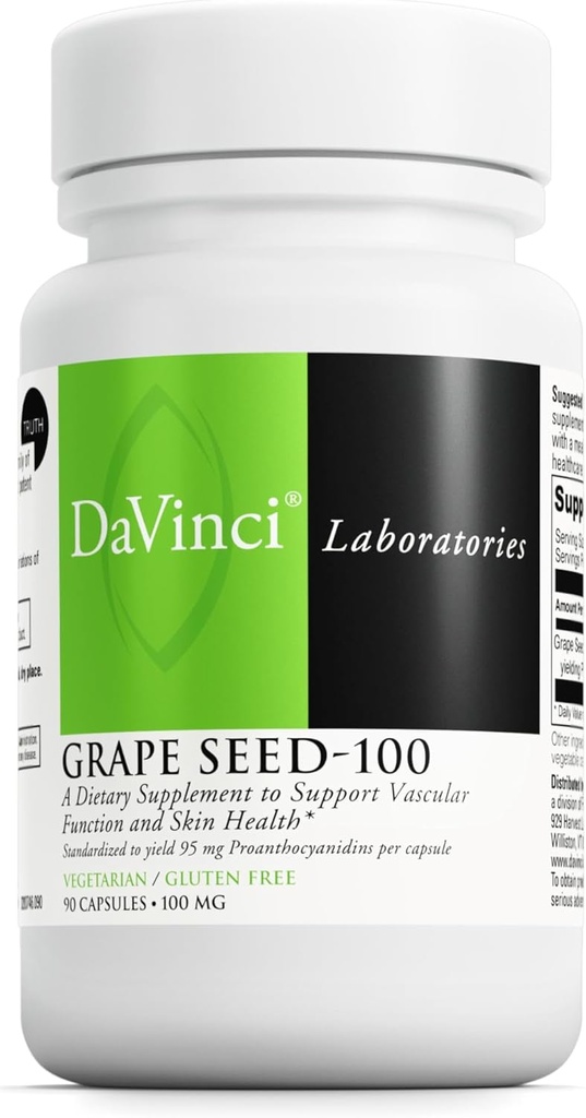 DAVINCI Labs 포도씨 100 - 면역 체계, 관 기능 및 건강한 피부*를 지원하는 규정식 보충교재 - 서빙 당 100 mg 포도씨 추출물과 - 글루텐 자유로운 - 90 채식 캡슐