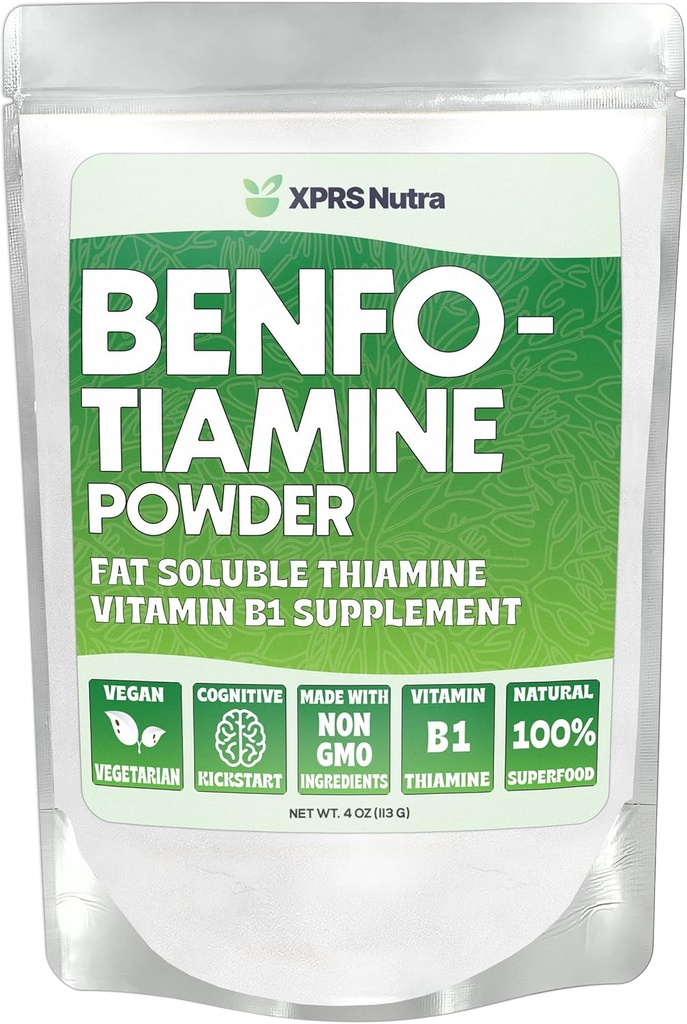 XPRS Nutra Benfotiamine 분말 (Thiamine) - 지방 수용성 행복한 심장 Thiamine 보충교재 - Cognitive Boost를 위한 진보된 비타민 B1 Benfotiamine - Vegan 친절한 Benfotamine 분말 (4 Ounce)