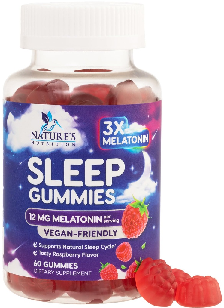 성인 여분 힘을 위한 잠 Gummies - 12 mg Melatonin 잠 거미 보충교재, Occasional 잠 지원 보충교재, Vegan, 비 GMO, 글루텐 자유로운, Gomitas 파라 Dormir, 60 Gummies를 위한 Melatonin 거미