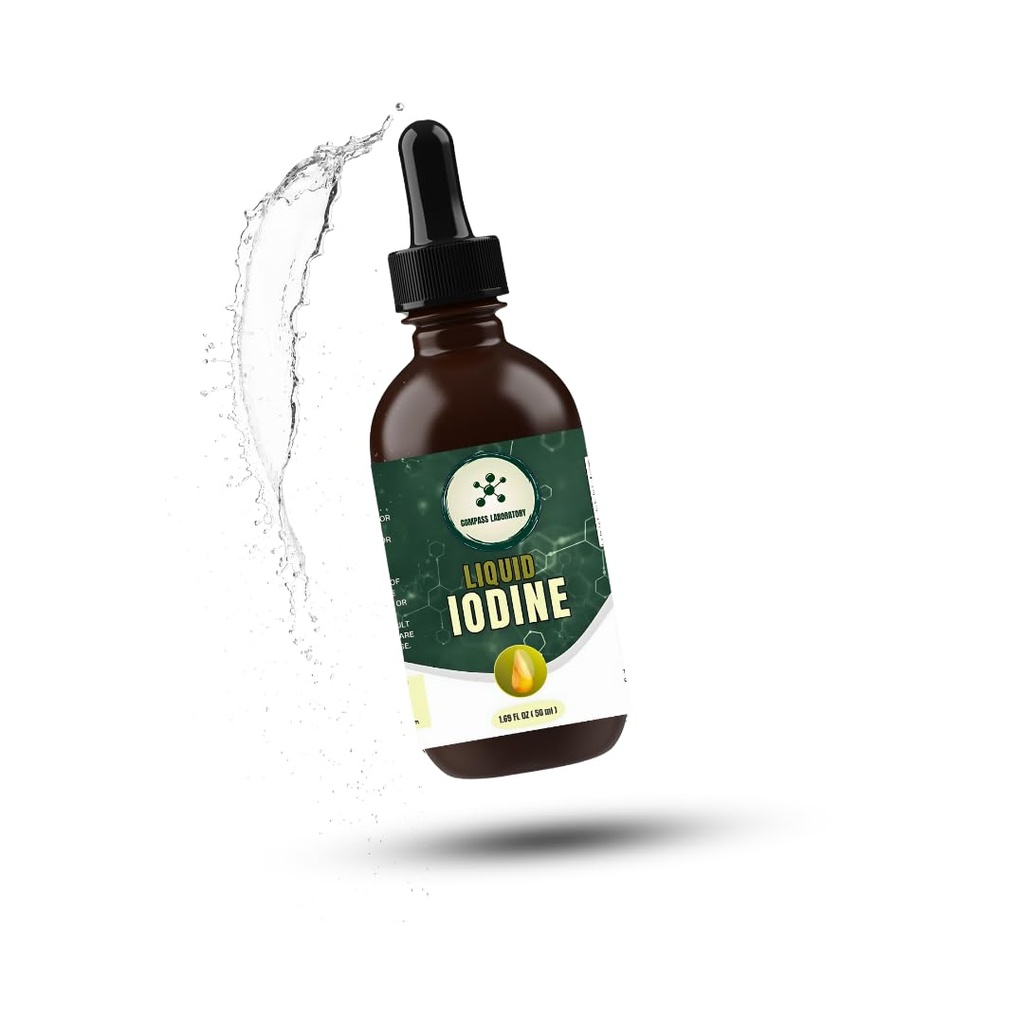 Compass Laboratory Iodine Liquid Drops | 투명하고 무색 액체 | 50ml - 250mcg/세련 | 고순도 다이어트 보충교재