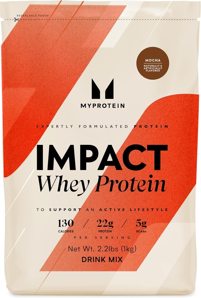 Myprotein 충격 Whey 단백질 분말, 2.2 Lbs (31 서빙) Mocha, 서빙 당 22g 단백질 & 5g BCAA, 우량한 성과를 위한 Shake