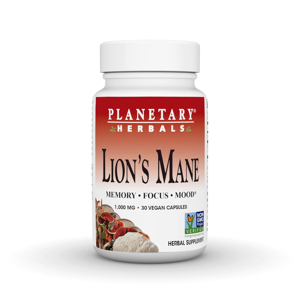 Planetary Herbals Lion's Mane, Memory, Focus 및 Mood*, 1,000mg - 30 Vegan 캡슐