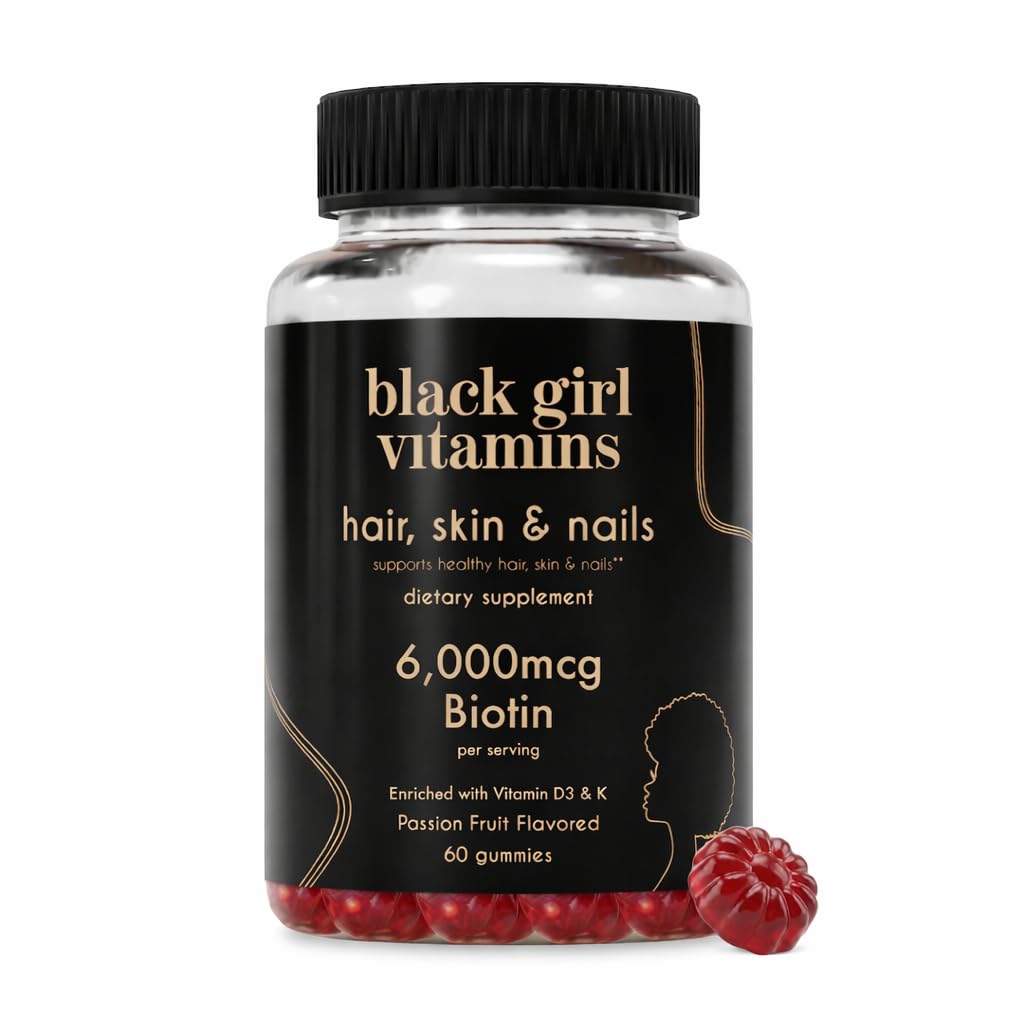 검은 소녀 비타민 - 헤어, 피부, 그리고 Biotin (6000 mcg), 아연, 젤라틴 무료, 비타민 A 및 비타민 E - 글루텐 - 무료 손톱. 미국에서 만든 (Passion Fruit, 60 Count) 30 일 공급