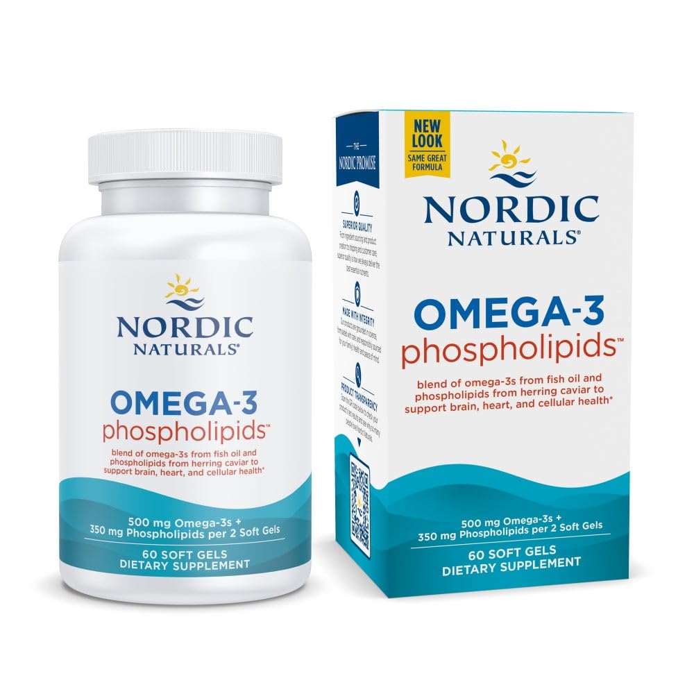 북유럽 자연 오메가-3 포스 포 지질, 불확실 - 60 소프트 젤 - 500 mg 오메가-3 & 350 mg 포스 포 지질 - 심장 및 두뇌 건강 - 작고, 쉽게 얕은 소프트 젤 - 비 GMO - 30 서빙