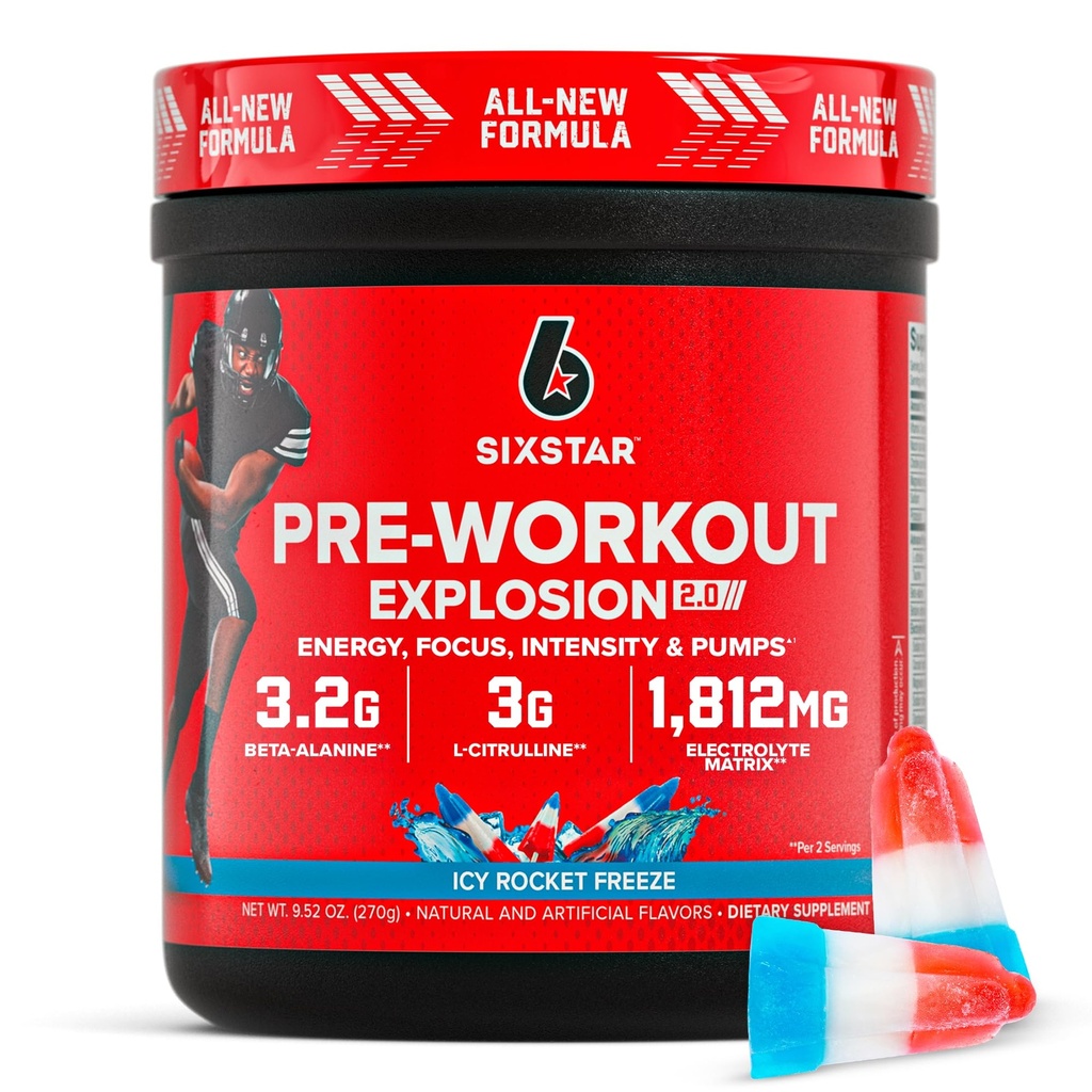 남성 및 여성을위한 6 스타 사전 운동 분말, ICY 로켓 동결 (30 서빙) - Preworkout 폭발 2.0 에너지 분말 음료 혼합 베타 알라닌 & 카페인 - 스포츠 영양 보충 제품
