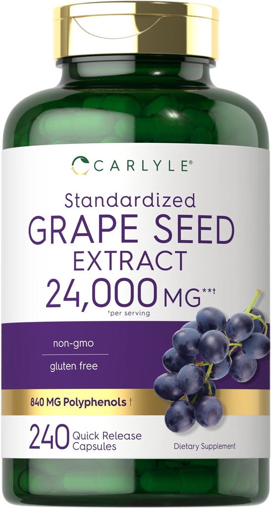 Carlyle 포도 씨앗 추출 24,000 mg 동등한 240 캡슐 | 최대 강도 표준 추출 | Non-GMO, 글루텐 무료