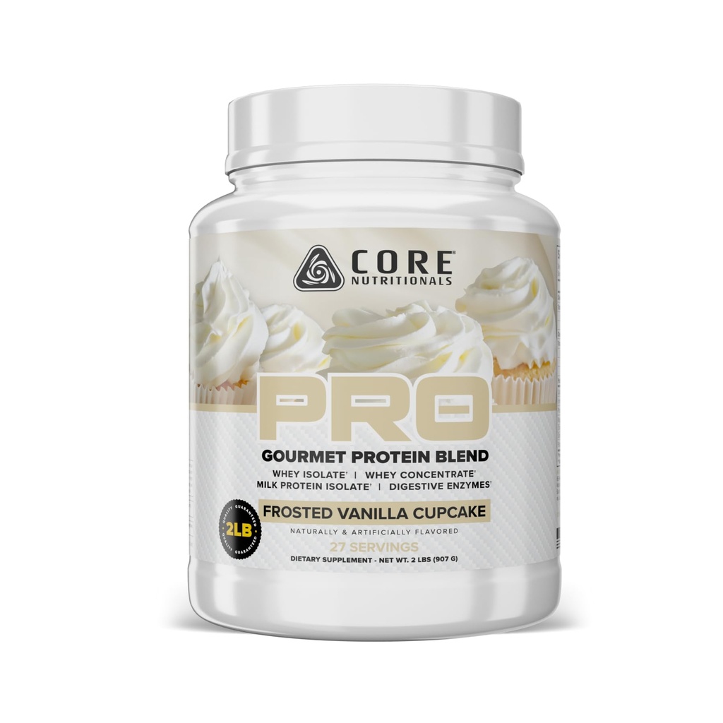 핵심 영양 PRO 미식가 단백질 혼합 | Whey Protein Blend | MCTs & Digestive Enzymes | Sustained Release Protein & Recovery Support | 28 인분 (Frosted Vanilla Cupcake)