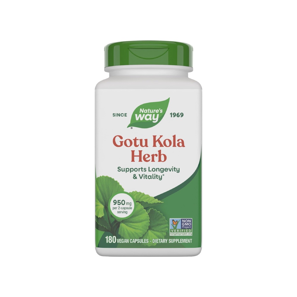 Nature's Way Gotu Kola Herb, Longevity 및 Vitality*, 2-Capsule 서빙 당 950 mg, Non-GMO 프로젝트 검증, 180 캡슐 (포장 월병)