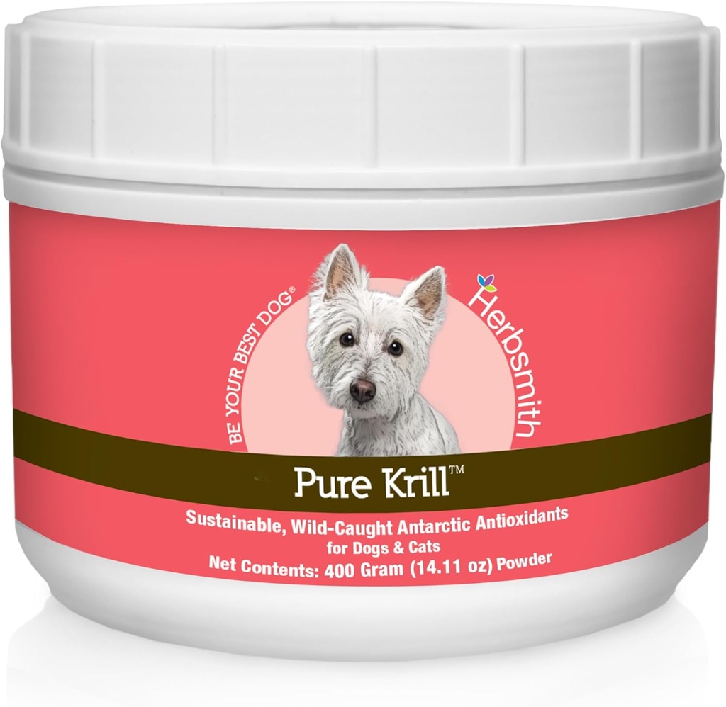 Herbsmith Pure Krill - Wild-Caught Antarctic Krill - 단지 1 성분 - 개를위한 Astaxanthin - Ready-to-Use Omega 3s - 개를위한 Krill 오일 대안 - 400g