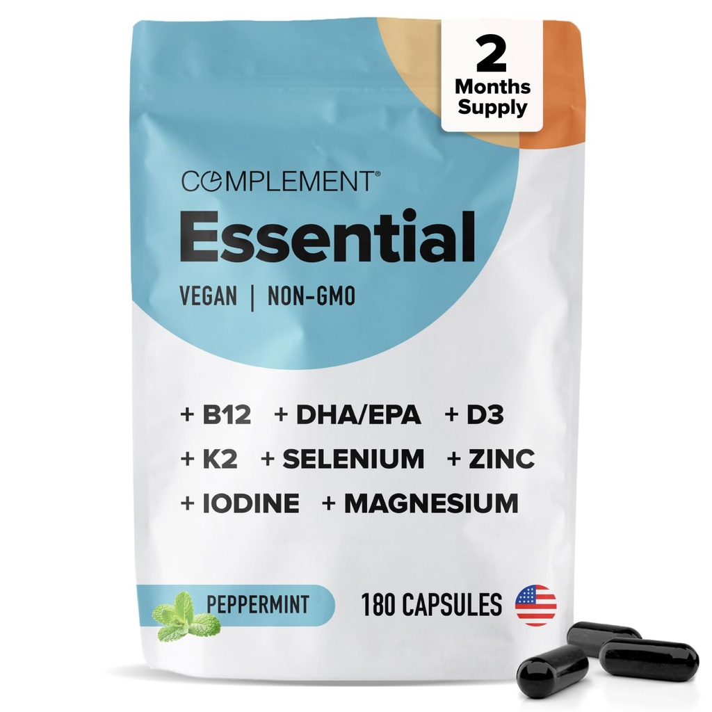 남자 & 여자 (60의 서빙, 180의 캡슐)를 위한 Complement 근본적인 Vegan Multivitamin Omega-3 DHA & EPA, B12, 비타민 D3 & K2, 아연, 셀렌, 마그네슘, 이오딘 - 지원 Immunity & 전반적인 건강