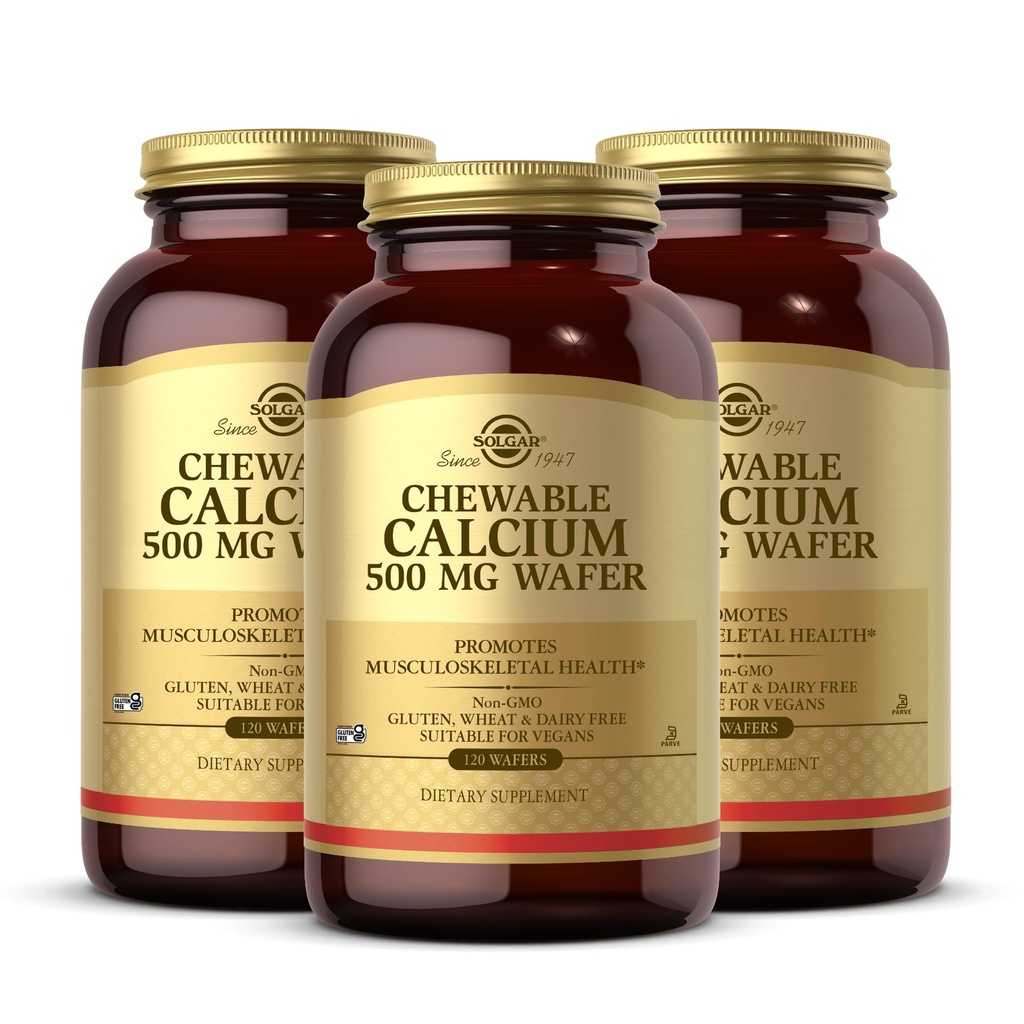 Solgar Chewable 칼슘 500 mg - 120 웨이퍼, 3 팩 - Musculoskeletal Health - Non-GMO, Vegan, Gluten, Wheat & Dairy Free, Kosher - 180 총 서빙