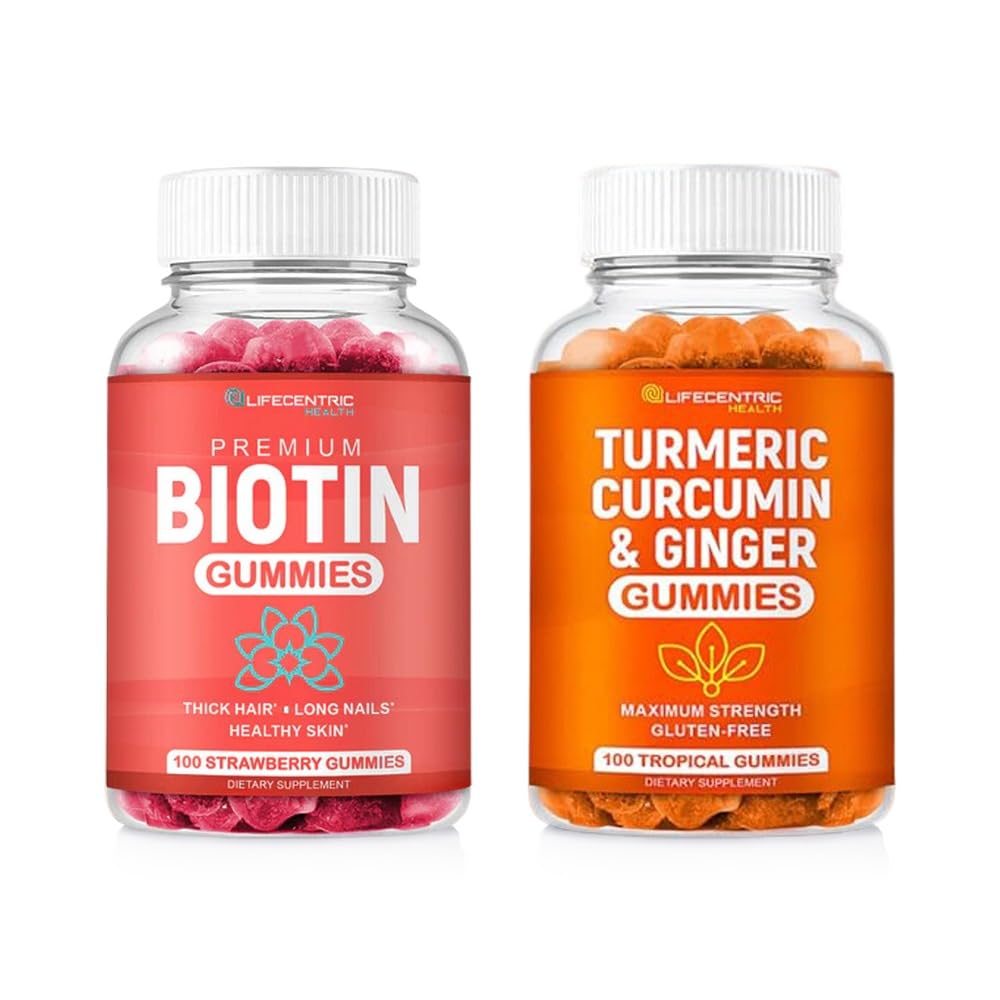 Biotin & Turmeric Vegan Gummies 결합 | 최대 힘 머리 성장, 피부 건강, 전반적인 웰빙 | 10000mcg Biotin & 95% 표준화된 심황 Curcumin | 자연, 비 GMO 및 글루텐 자유로운 보충교재