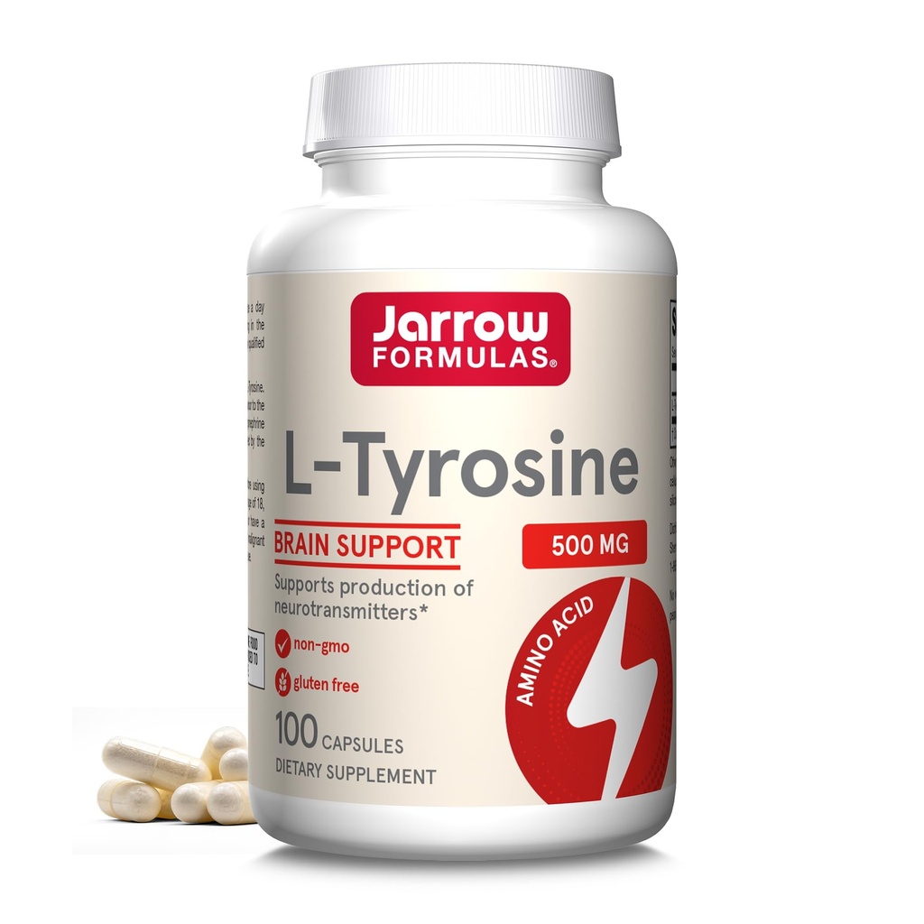 Jarrow Formulas® L-Tyrosine 500 mg, 규정식 보충교재, 뇌 건강 지원, 100 캡슐, 100 일 공급을 위한 아미노산 보충교재