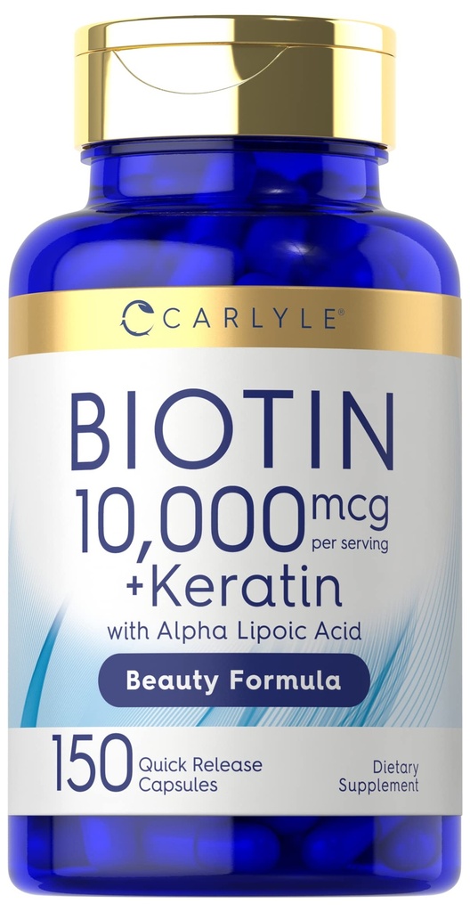 Carlyle Biotin 10000mcg | 150 캡슐 | Keratin의 아름다움 공식 | Non-GMO, 글루텐 무료 보충