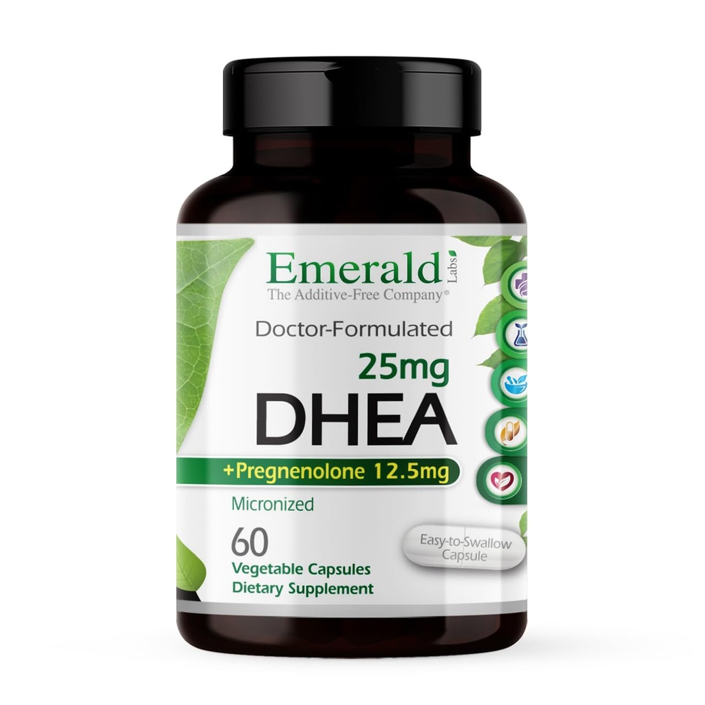 에메랄드 연구소 DHEA 25mg - 호르몬 밸런스를 돕는 Adrenal 지원 보충교재 * - DHEA를 포함합니다 - 글루텐 자유로운 - 60 식물성 캡슐 (30 일 공급)