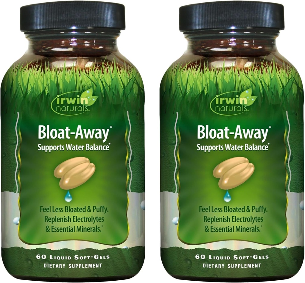 Irwin Naturals Bloat-Away - 물 균형 지원 - 보충 전기 및 필수 무기물 - 60 액체 Soft-Gels - 2 팩