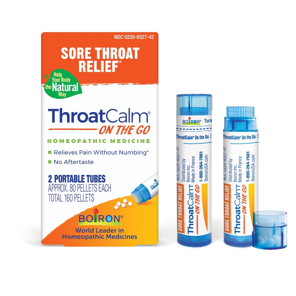 Boiron ThroatCalm On the Go Travel Essential for Relief of Sore Throat, 또는 Scratchy, 레드 또는 드라이 스로트 및 호러세 - 2 개 (160 펠릿)