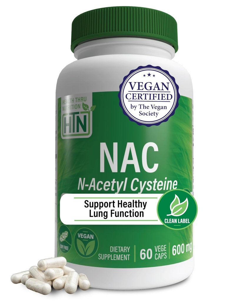 건강 스럽 영양 NAC N-Acetyl-Cysteine 600mg 60 캡슐 | Vegan 인증 | 가장 순수한 NAC 보충 | 건강한 렁, 간기능 및 세포 건강 지원 | Non-GMO Soy & Gluten Free