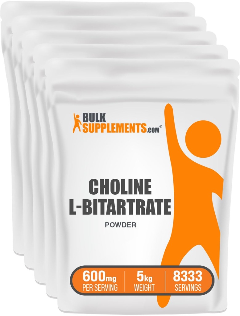 BulkSupplements.com Choline Bitartrate Powder - Choline L-Bitartrate, Choline Supplement - 글루텐 무료, 600mg, 서빙 당 5kg (11 파운드) (팩 5)