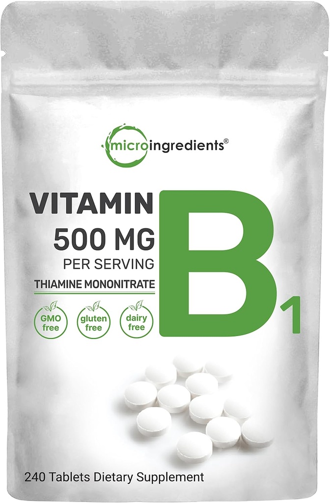 마이크로 성분 비타민 B1 500mg 서빙 당, 240의 정제 | 비타민 B1 Thiamine 보충교재, 근본적인 B 비타민 | 지원 메타볼리즘 & 건강한 신경계 | 비 GMO, 삼키기가게 쉬운