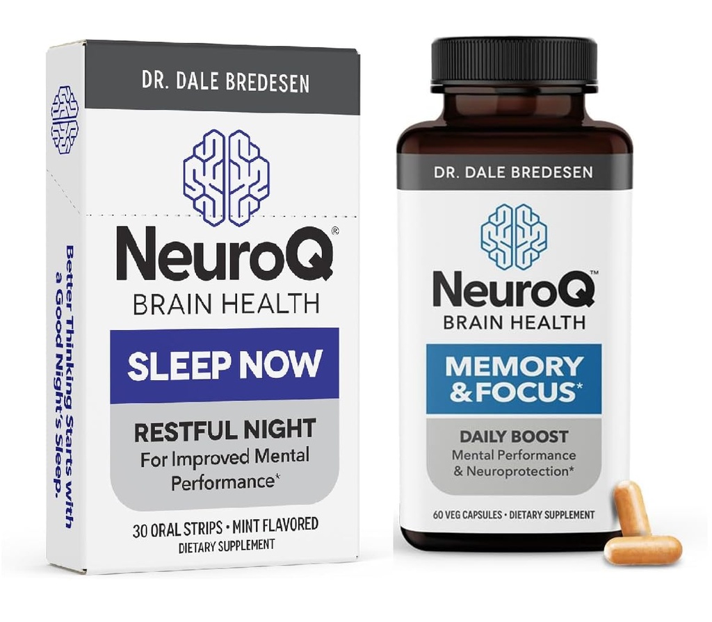 LifeSeasons NeuroQ Memory & Focus with SleepNow Strip - 24/7 뇌 건강 지원 -인지 수면 기능 향상 - 30 일 공급