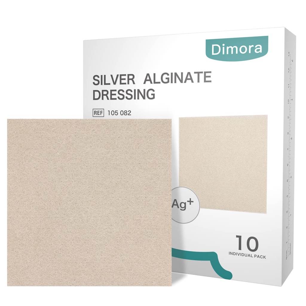 Dimora 향상 10 팩은 항균성 알그네트 부상 드레싱 패드,Non-Stick Sterile Gauze, 높게 흡수성 & 안락한, 4" x 4" 헝겊 조각