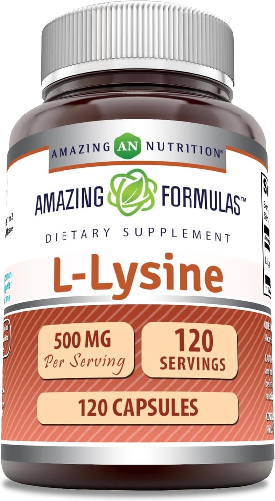 놀라운 수식 L-Lysine 500 mg 캡슐 아미노산 보충 | Non-GMO | 글루텐 무료 | 미국에서 제작 (120 개)